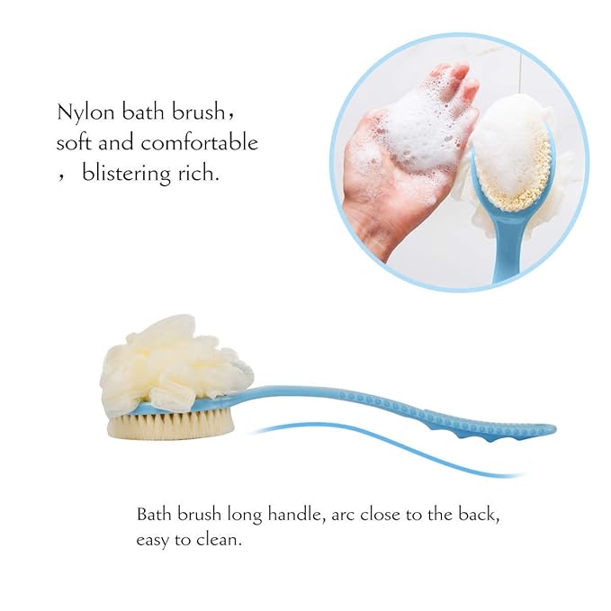 Arcreactor Zone 2 IN 1 loofah with handle, Bath Brush, back scrubber, Bath Brush with Soft Comfortable Bristles And Loofah with handle, Double Sided Bath Brush Scrubber for bathing
